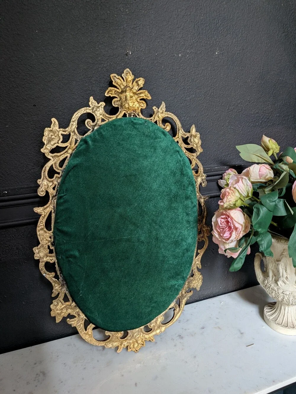 Vintage Ornate Gold Oval Rococo Style Wall Mirror, 28